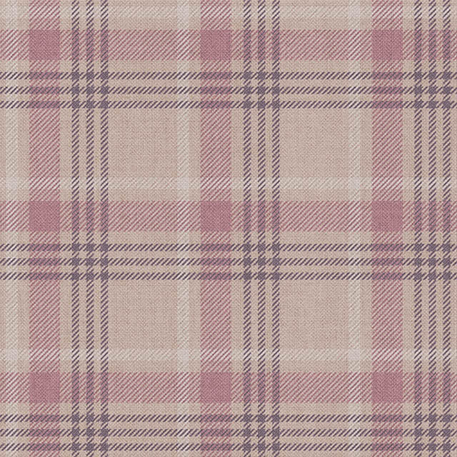 Rannock Plaid Linen Curtain Fabric - Pink in a cozy living room setting