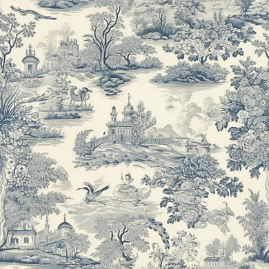 Rennes Toile Linen Curtain Fabric in Blue, a beautiful window treatment