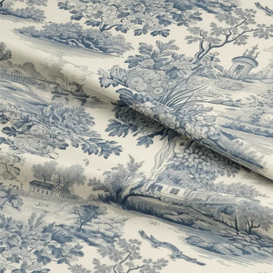 Close-up of Rennes Toile Linen Curtain Fabric in Blue