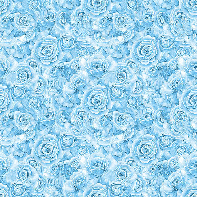 Roses Bouquet Cotton Curtain Fabric - Blue floral pattern drapery material in vibrant blue color