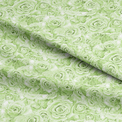 Close-up of Green Roses Bouquet Cotton Curtain Fabric, Ideal for Home Decor