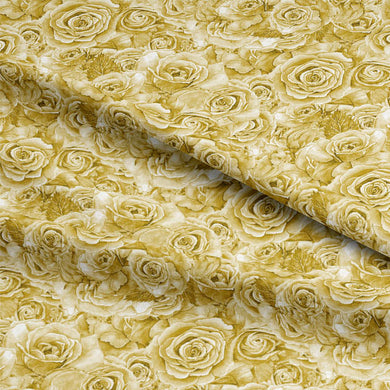 High-quality cotton curtain fabric featuring a stunning olive green background and a delightful rose bouquet pattern