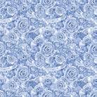 Roses Bouquet Cotton Curtain Fabric in Sapphire Blue
