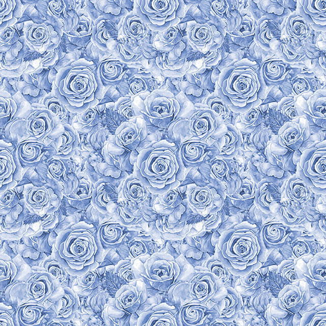 Roses Bouquet Cotton Curtain Fabric in Sapphire Blue