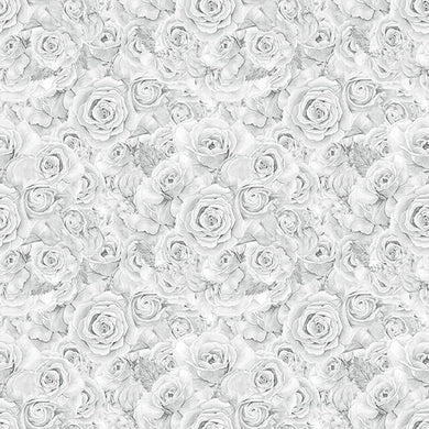 Roses Bouquet Cotton Curtain Fabric - Silver drapes elegantly in a cozy living room setting