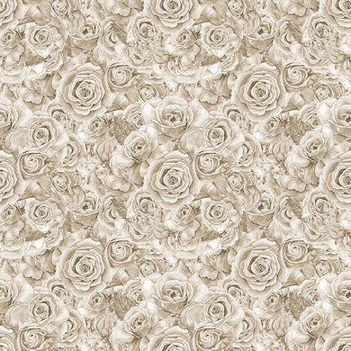 Roses Bouquet Cotton Curtain Fabric in Stone, perfect for elegant home decor