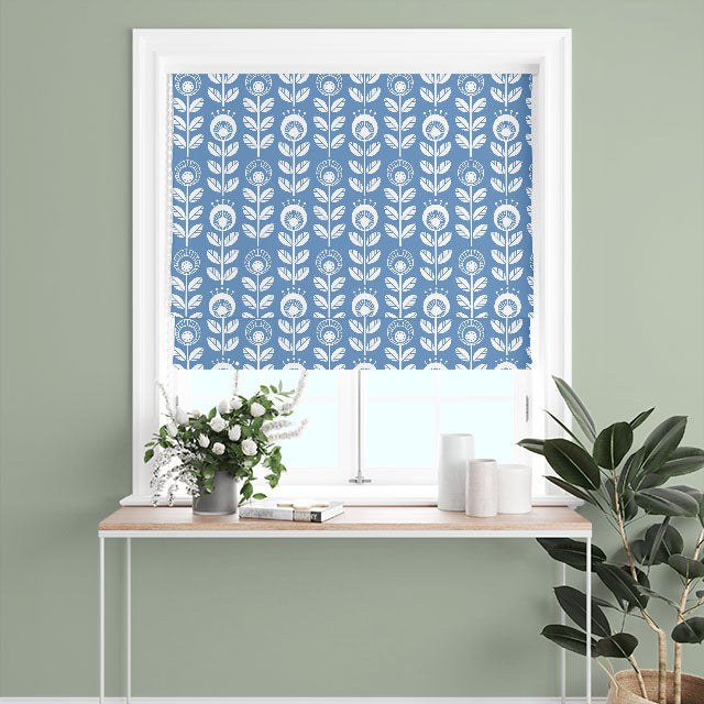 High-quality cotton curtain fabric in a calming shade of blue, adding elegance to any room