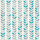 Flat lay of Scandi Stem Azure leaf pattern fabric in aqua, light blue and grey