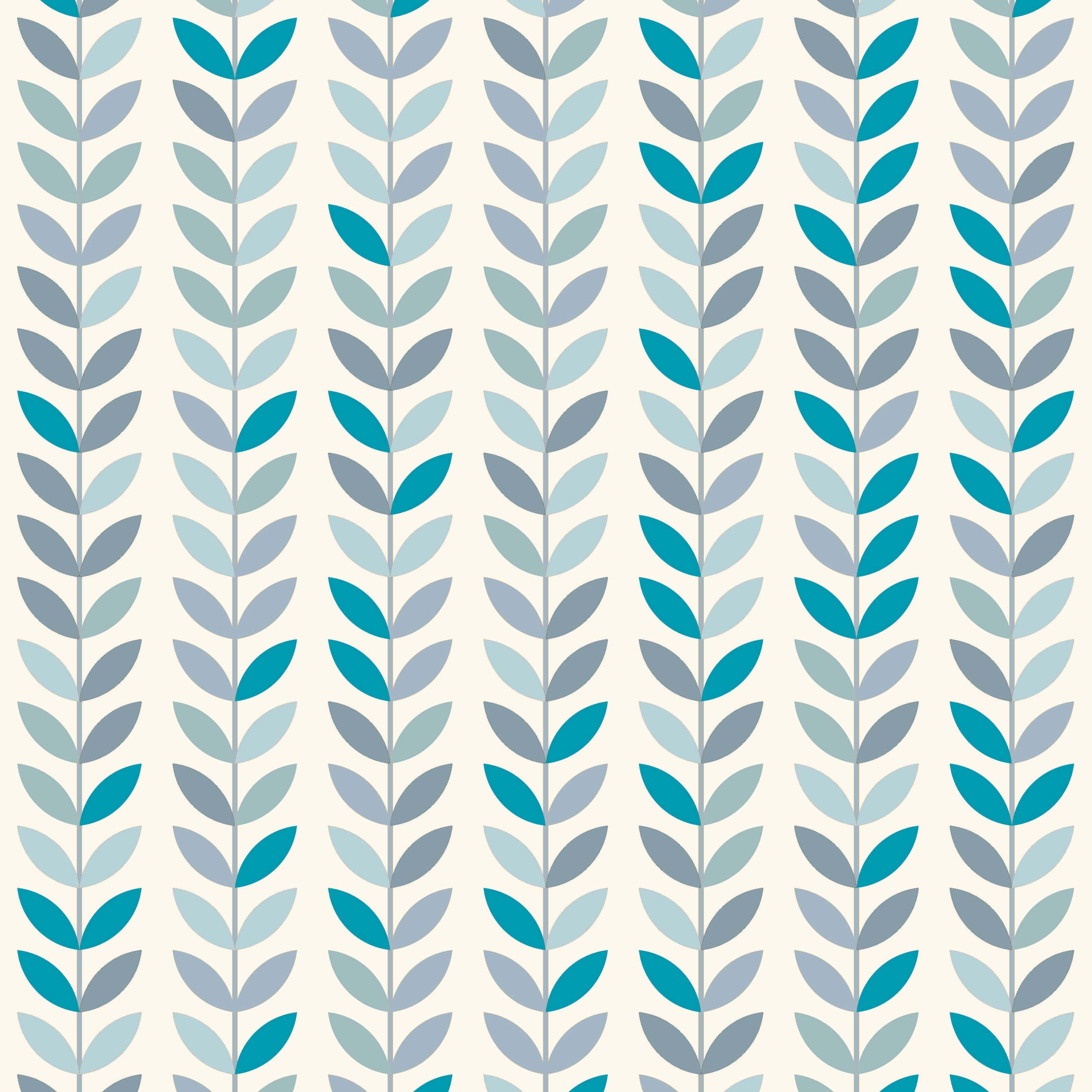 Flat lay of Scandi Stem Azure leaf pattern fabric in aqua, light blue and grey