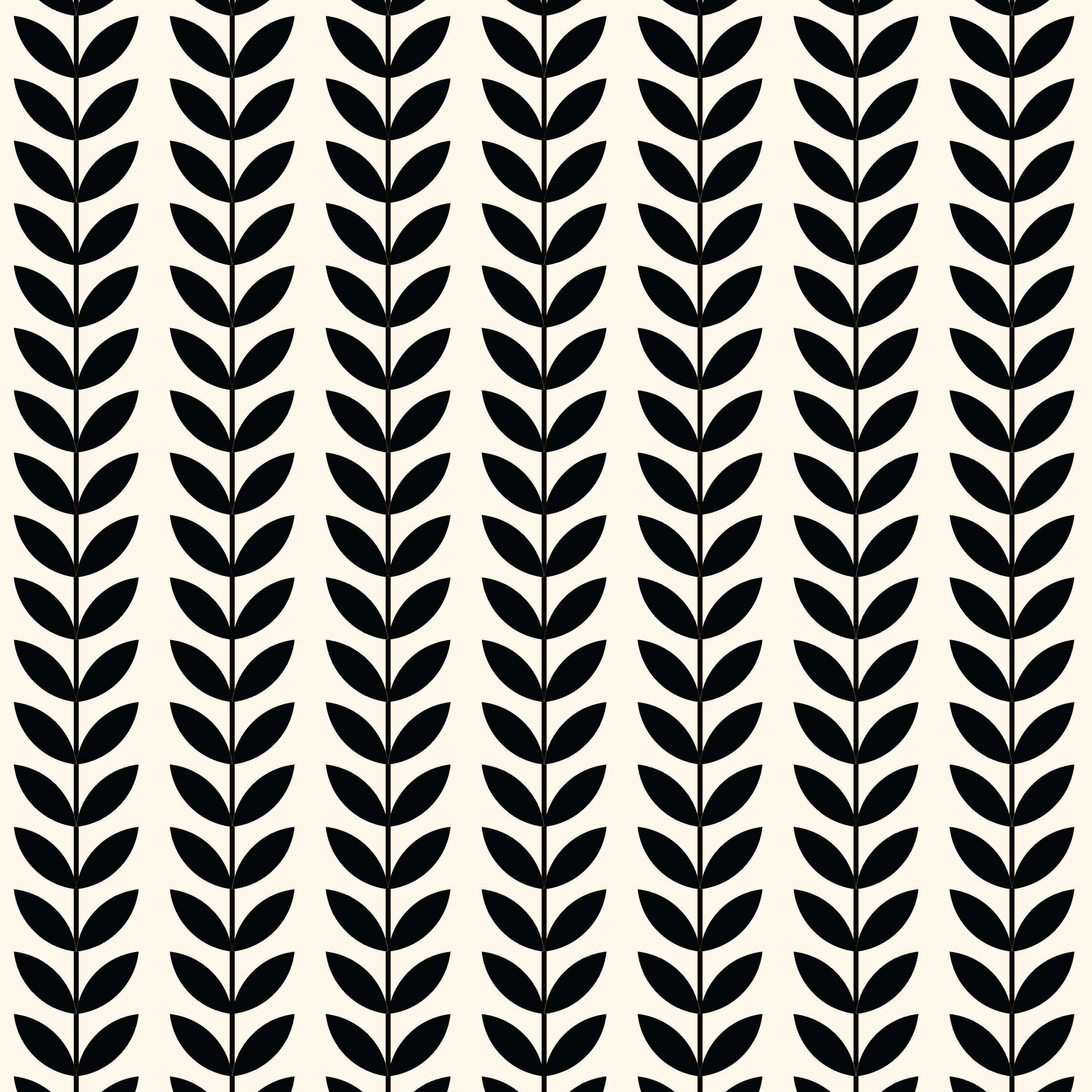 Repeating black stem motif on off-white linen blend base
