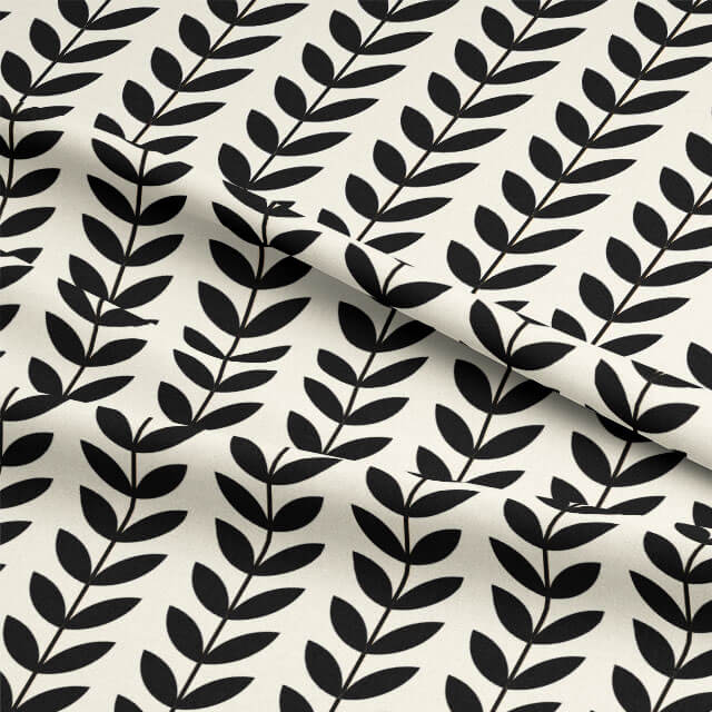 Black geometric Scandi Stem linen fabric with natural texture and drape