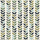Flat lay of Scandi Stem Bracken Linen Fabric with olive, navy and soft green leaves