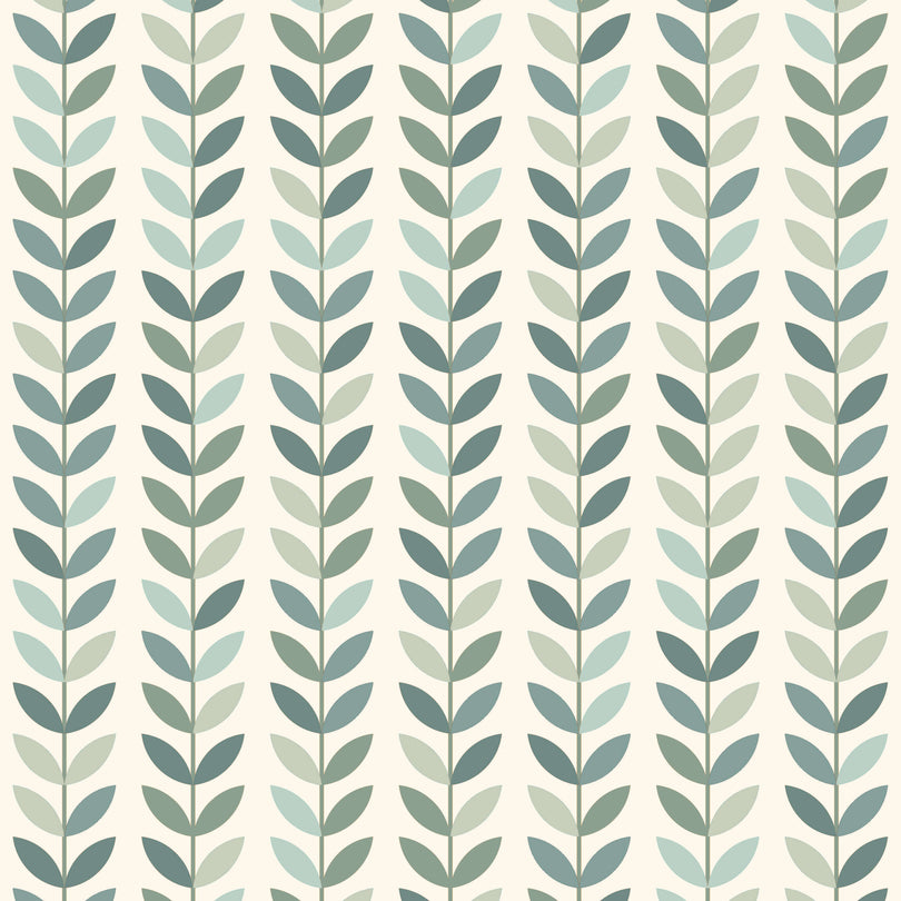 Scandi Stem Cotton Curtain Fabric in Duck Egg Blue