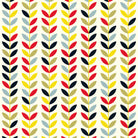 Close-up of Scandi Stem Multi fabric print with red, yellow and blue leaves