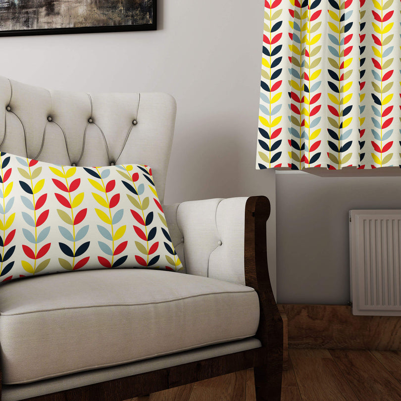 Scandi Stem Cotton Curtain Fabric - Multi in a room setting