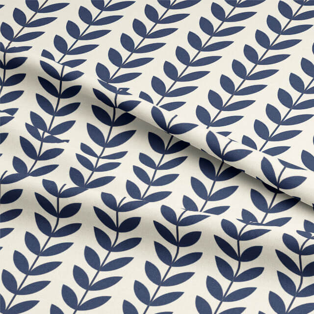  Navy blue cotton curtain fabric featuring a Scandinavian-inspired stem pattern, ideal for adding a touch of charm and sophistication to your home decor