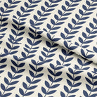 Close-up of Scandi Stem Navy linen blend fabric showing printed leaf design
