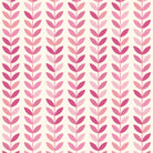 Flat lay of Scandi Stem Pink fabric displaying repeating pink and rose leaf motif on natural background