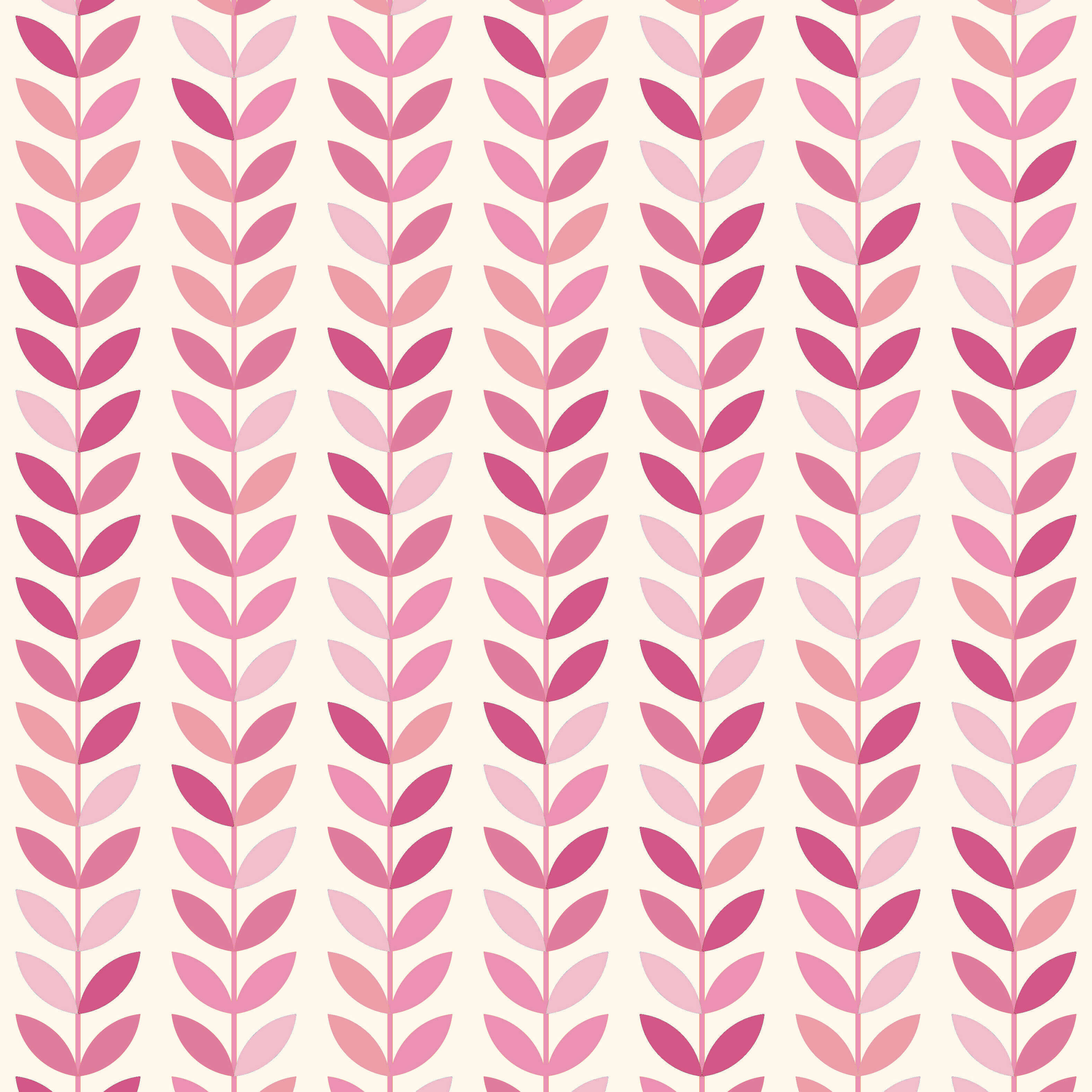 Flat lay of Scandi Stem Pink fabric displaying repeating pink and rose leaf motif on natural background