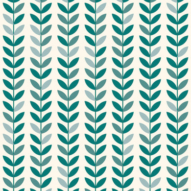 Scandi Stem Cotton Curtain Fabric in Teal with Nature-inspired Design