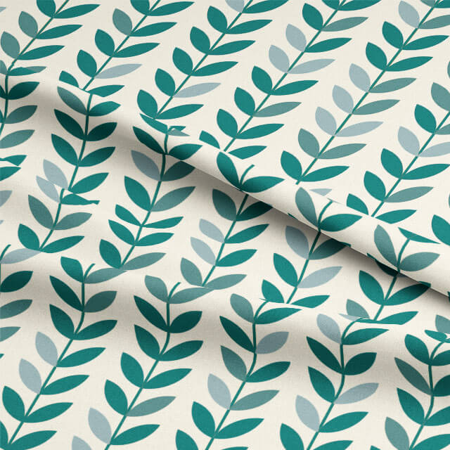 Teal Curtain Fabric with Scandinavian-inspired Stem Pattern for Home Decor
