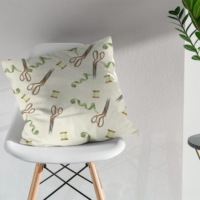 High quality Scissors & Thread Cotton Curtain Fabric in Ivory color