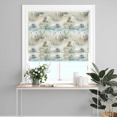 Seal Pups Cotton Curtain Fabric - Ivory draping beautifully on a window