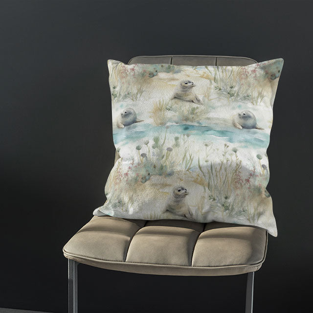Seal Pups Cotton Curtain Fabric - Ivory swatch with natural lighting highlighting its quality