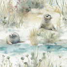 Seal Pups Cotton Curtain Fabric - Ivory in a stylish home setting