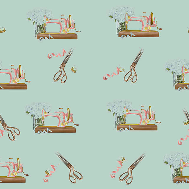 Sewing machine cotton curtain fabric in duck egg blue color