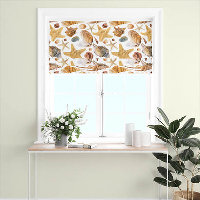 Sand-colored Shells Cotton Curtain Fabric, ideal for a coastal look