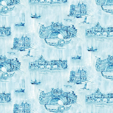 Siene Toile Cotton Curtain Fabric in Azure color, perfect for home decor