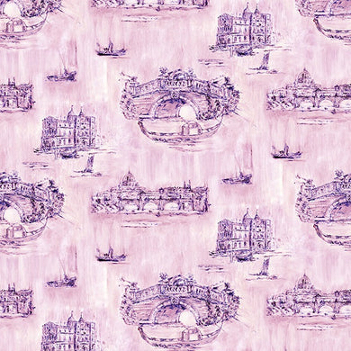 Siene Toile Cotton Curtain Fabric - Mauve in a luxurious mauve color with intricate toile pattern