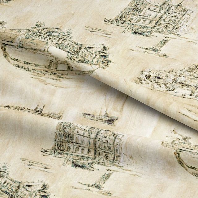 High-quality Siene Toile Cotton Curtain Fabric in warm sepia tones