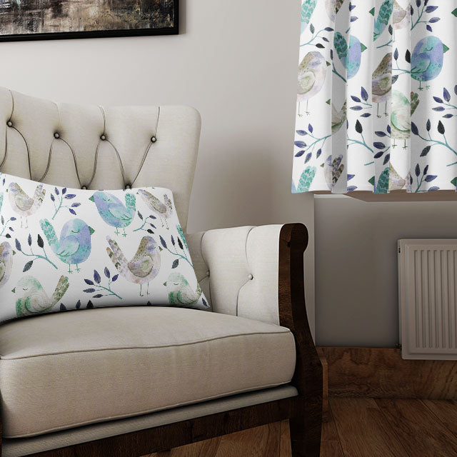 Arctic-themed cotton fabric with charming sleeping bird illustrations