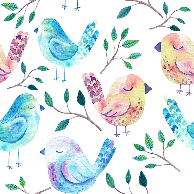Sleeping Birds Cotton Curtain Fabric in a beautiful shade of Azure