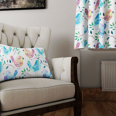 Azure blue fabric featuring a peaceful and serene bird design