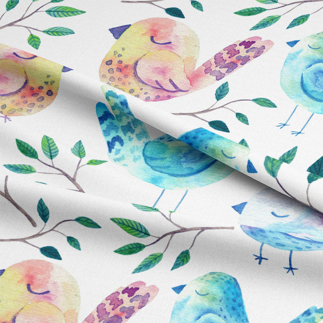  High-quality cotton fabric with a charming bird print for curtains 