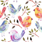 Sleeping birds cotton curtain fabric in flame red with delicate illustrations