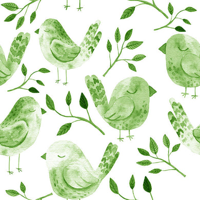 Sleeping Birds Cotton Curtain Fabric in Green, perfect for a peaceful ambiance