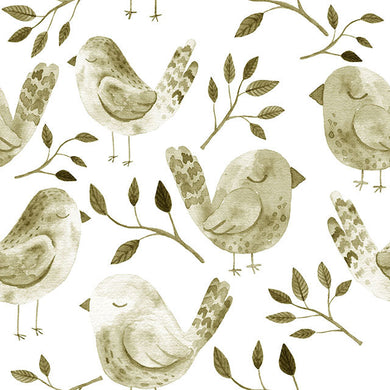 Sleeping birds cotton curtain fabric in parchment color, perfect for bedroom decor
