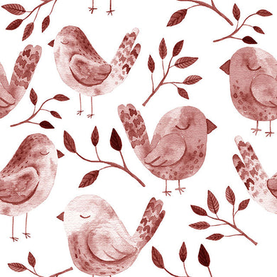 Sleeping Birds Cotton Curtain Fabric - Plum, featuring charming bird prints