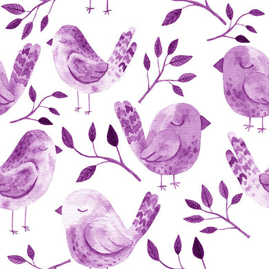 Sleeping birds cotton curtain fabric in a beautiful shade of purple