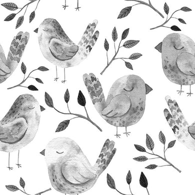 Sleeping Birds Cotton Curtain Fabric - Slate in a beautiful shade of grey with intricate bird pattern
