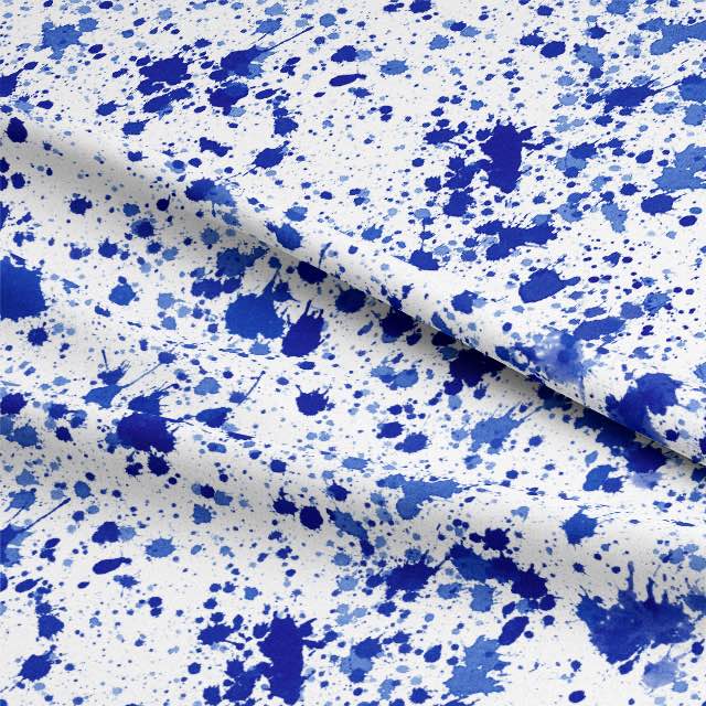 Royal blue splash cotton curtain fabric with a smooth texture and elegant drape