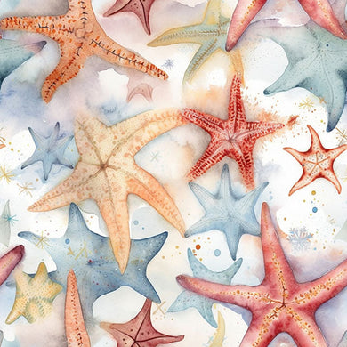 Starfish Cotton Curtain Fabric in vibrant orange color with intricate design