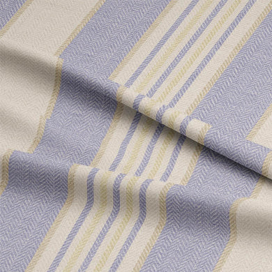 Close-up of textured blue cotton curtain fabric, ideal for window treatments