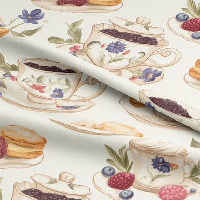 Vanilla Tea & Scones Cotton Curtain Fabric close up texture