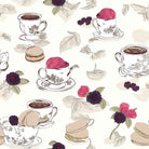 Tea For Two Cotton Curtain Fabric in White, perfect for a cozy and elegant living room decor