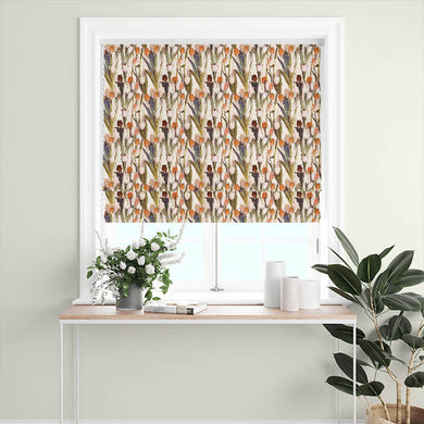 Orange Tulips Linen Curtain Fabric with Natural and Elegant Look
